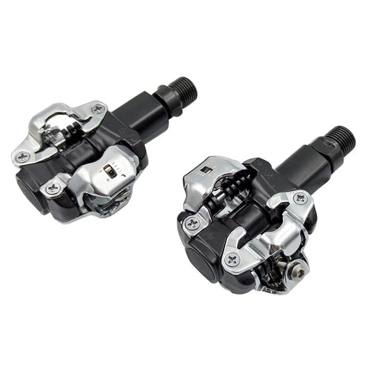 MVTEK Pedali SPD in Alluminio Nero/Argento Perno su Sfere 81x63,6mm